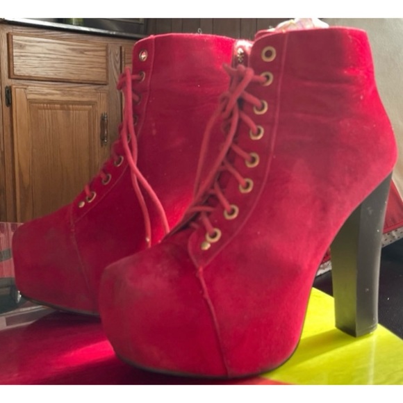 Cardi B Style Red Suede Stilleto Platform Heels Size 7 - Picture 2 of 16